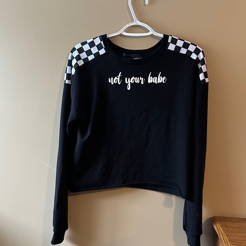 Black Checkered Crop Top with Text